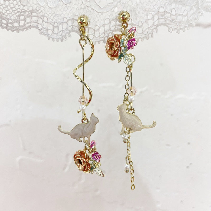 MENGJIQIAO New Elegant Metal Flower Cute Cat Dangle Earrings For Women Brincos Temperament pendientes mujer Holiday Jewelry - Charlie Dolly
