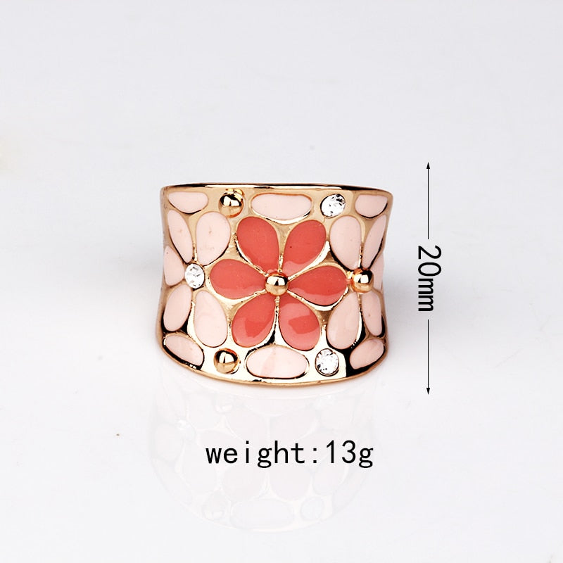 Fashion Enamel Metal Gold Rings Unique Fine Jewelry Scarves Pink Black Painted Flower Ring Gifts For Women Girls Perfect Quality - Charlie Dolly