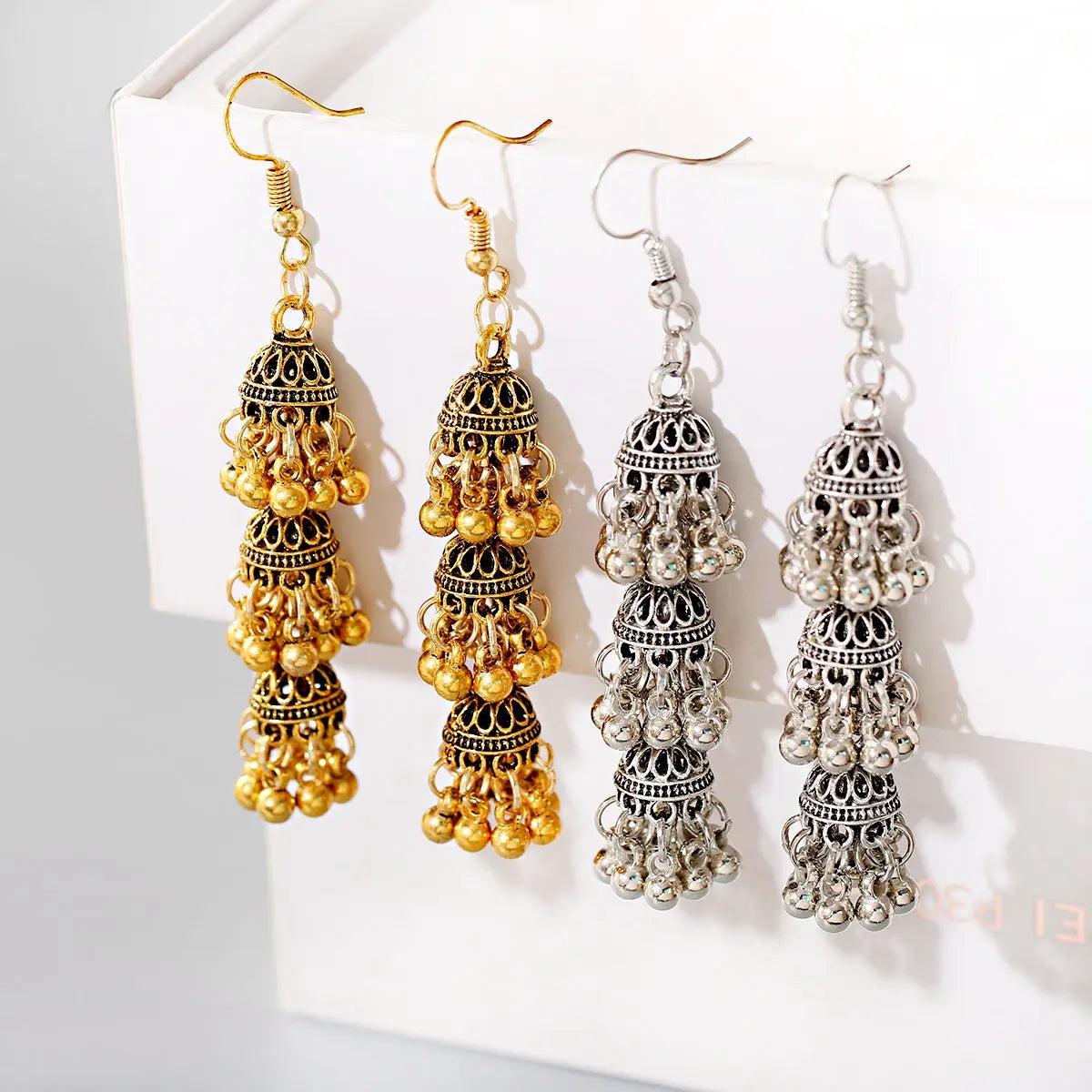 أقراط هندية على شكل أجراس فضية اللون عرقية للنساء أقراط Jhumka التركية العتيقة مجوهرات بوهو بيجو