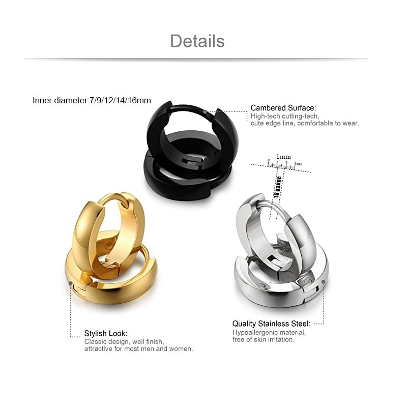 Small Hoop Earrings Women Circle Earrings Men High Polish Stainless Steel Round Earrings Jewelry Men Ear Piercing Bijoux Jewelry - Charlie Dolly