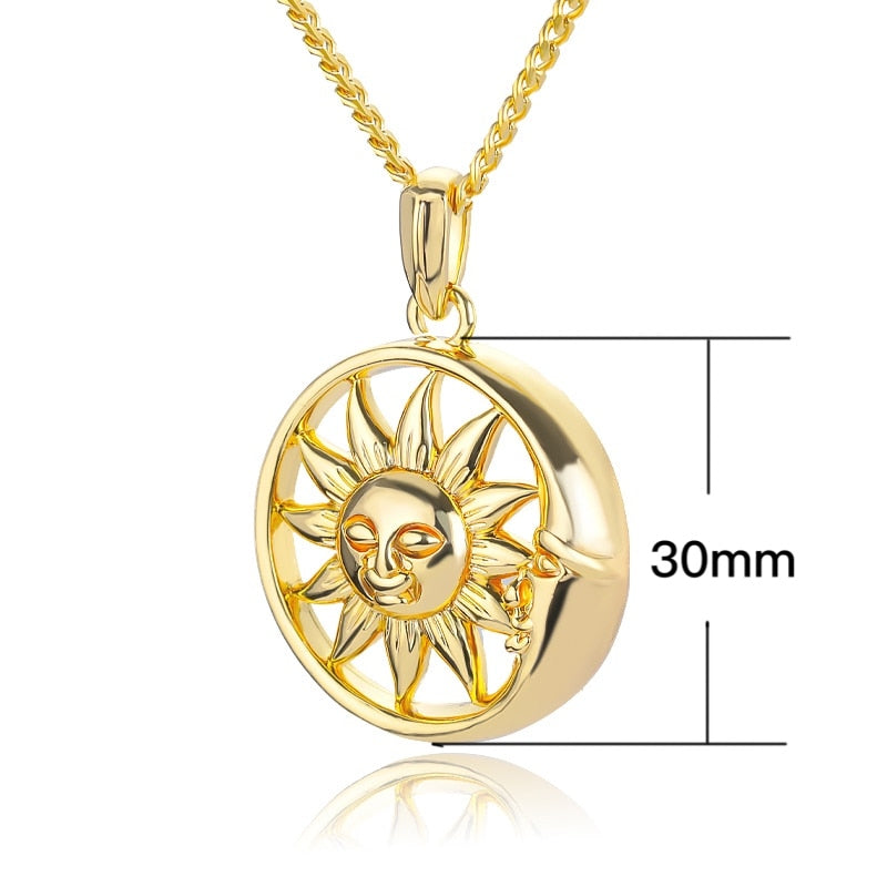 Stainless Steele Sun Moon Necklace Goth Sun Pendant Necklace for Women Men Gold Color Choker Tarot SunFlower Face Jewelry Bijoux - Charlie Dolly