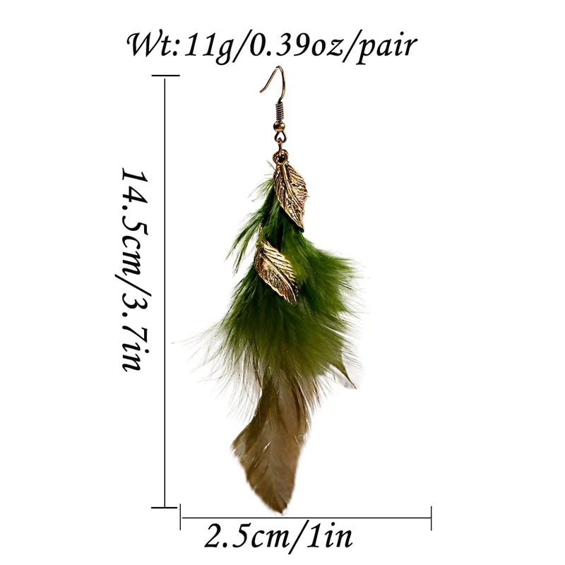 Summer Boho Feather Earrings For Women Kolczyki 2022 Gold Color Leaf Pendant Blue Pink Long Earrings Brinco Feminino