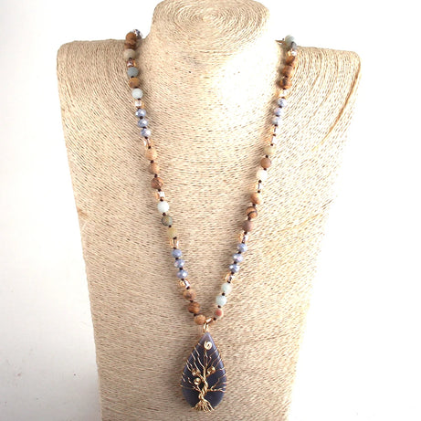 Fashion Bohemian Jewelry Natural Stones /Glass Crystal Knotted With Semi Precious Pendant Boho Necklace Women Gift - Charlie Dolly