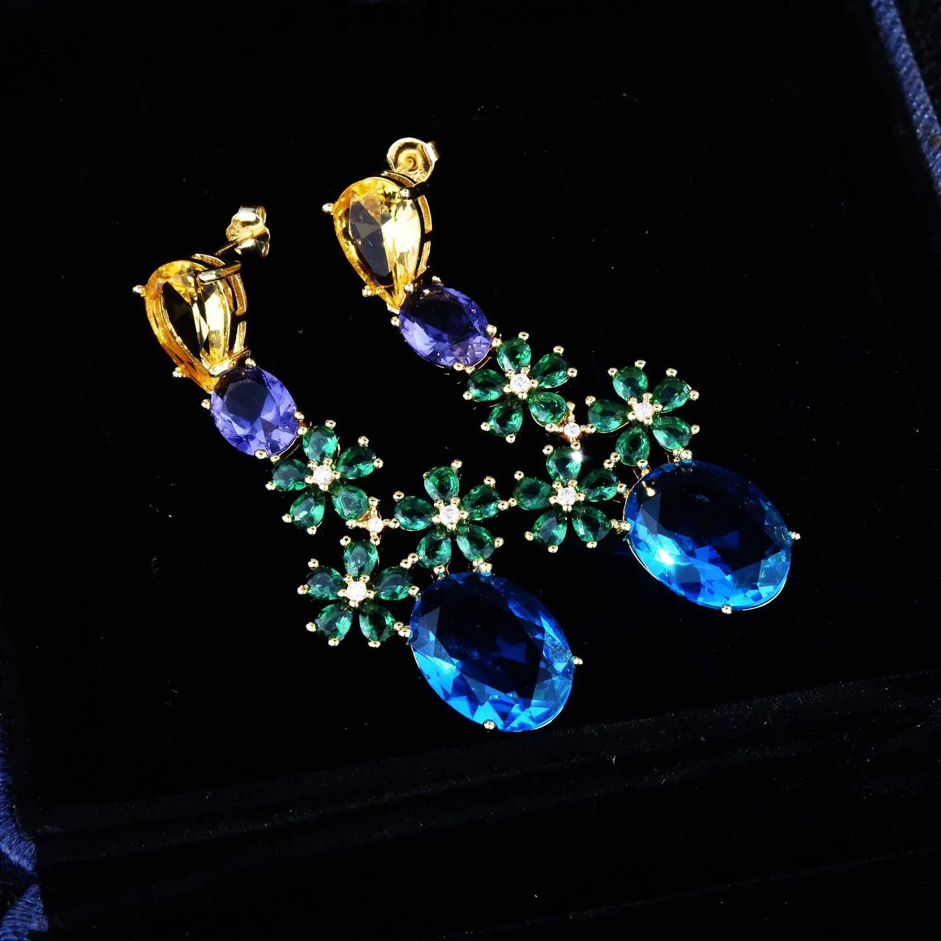 Foydjew Bohemian Boho Style Champagne Zircon Crystal Flower Earrings 925 Silver Needle Fashion New Dangle Earring For Women