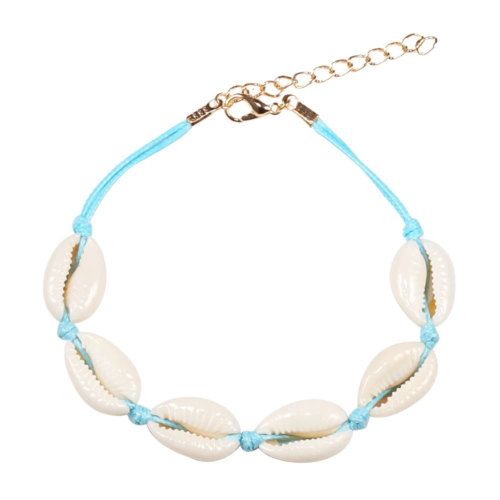 Vintage Boho Shell Bracelet Handmade Rope Chain Natural Shell Cowrie Charm Strand Bracelet Women Femme Ankle Jewelry Party Gifts