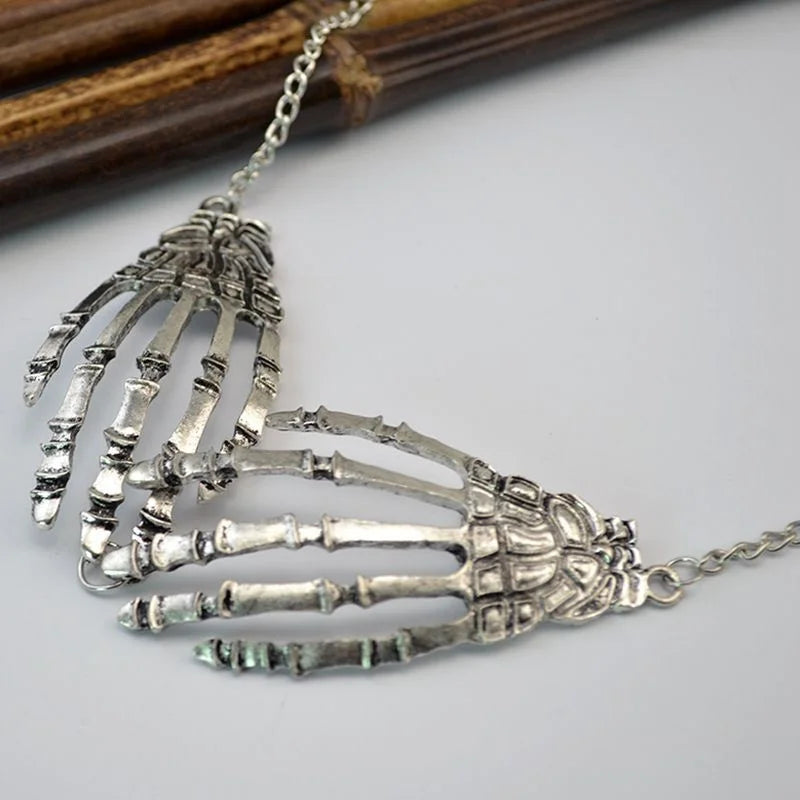 Gothic Punk Skeleton Hand Pendant Necklace For Women Vintage Hip Hop Skull Halloween Jewelry Party Accessories - Charlie Dolly