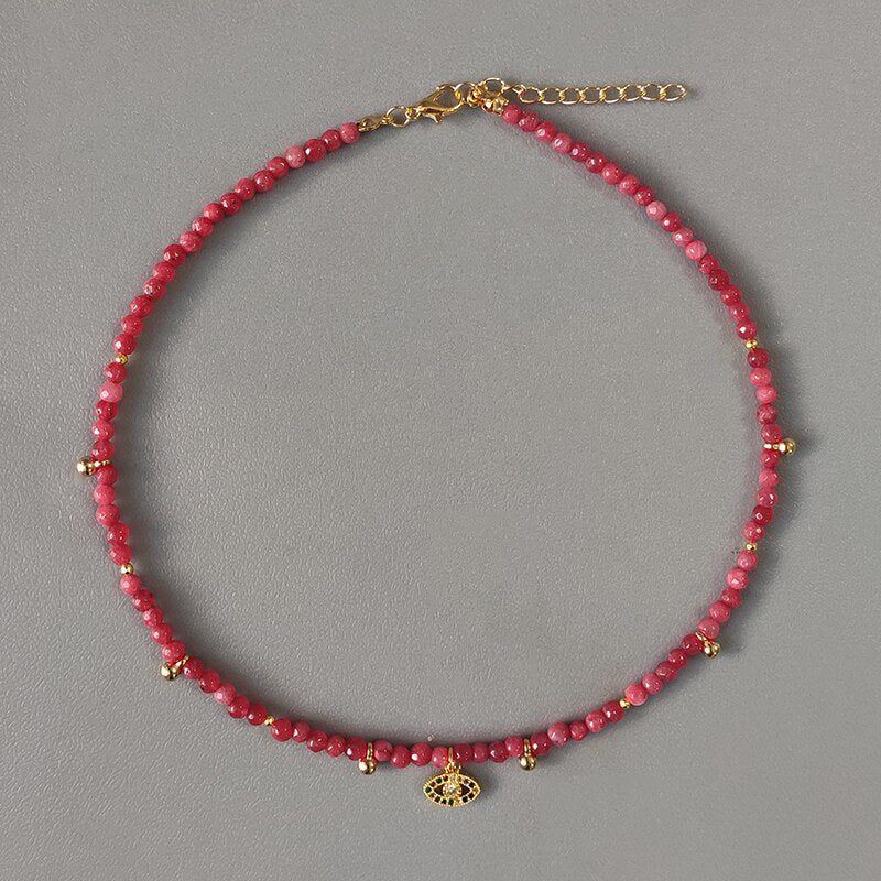 Hand-Made Exquisite Natural Stone Beaded Necklace Charm Eye Pattern Accessory Pendant Women Retro Fashion Neck Jewelry Колье - Charlie Dolly