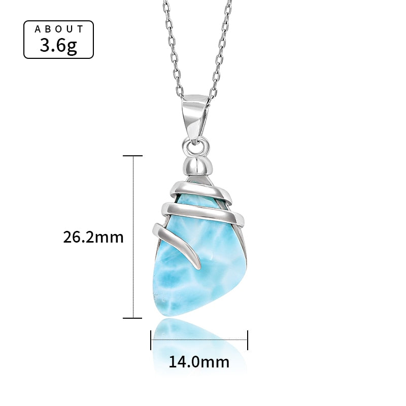 Shell Design 925 Sterling Silver Jewelry Gifts Classic Retro Precious Natural Larimar Pendant Necklace - Charlie Dolly