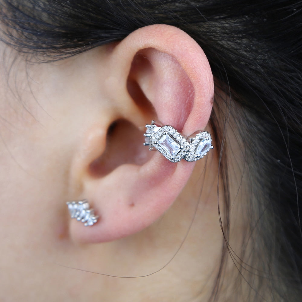 Geometric cz clip on earring 5A cubic zirconia sparking bling various shaped cz no piercing ear cuff for women 1 piece - Charlie Dolly