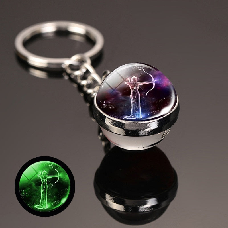 key chain accessories cute Fantasy Luminous 12 Constellation key ring Car Pendant Time Stone Glass Ball Keychain Accessories - Charlie Dolly