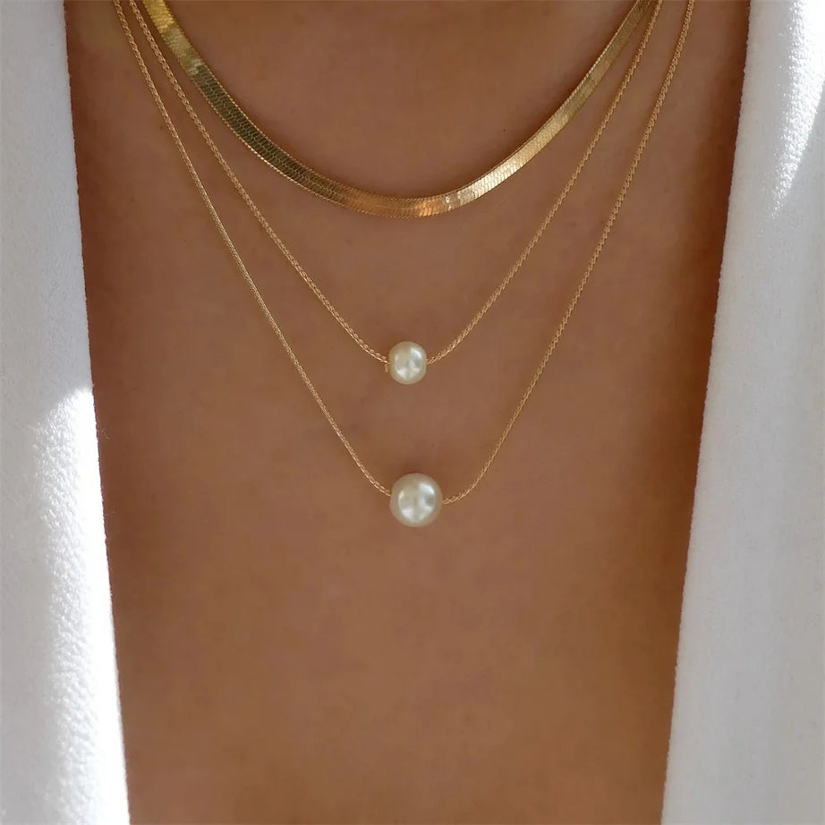 Gold Heart Multilayer Pendant Necklace Set Jewelry
