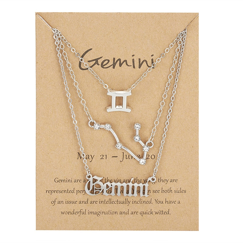 3Pcs/set 12 Zodiac Sign Necklace For Women 12 Constellation Pendant Chain Choker Birthday Jewelry With Cardboard Card