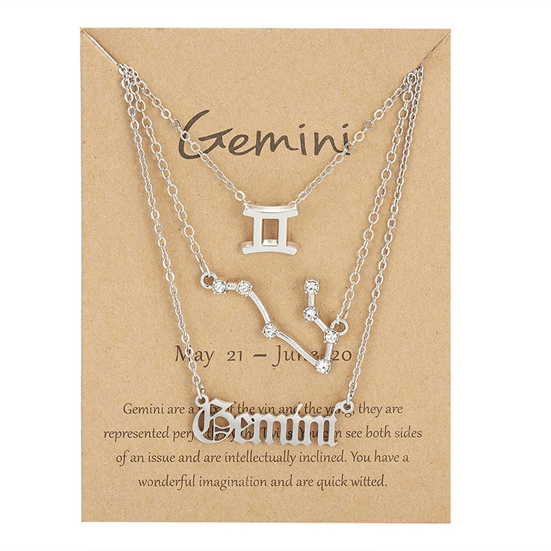 3Pcs/set 12 Zodiac Sign Necklace For Women 12 Constellation Pendant Chain Choker Birthday Jewelry With Cardboard Card - Charlie Dolly