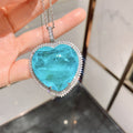 2021 32*32mm Heart Blue Crystal Paraiba Tourmaline Moissanite Gemstone Pendant Necklace for Women Fine Jewelry Anniversary Gift - Charlie Dolly