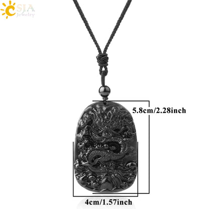 CSJA Obsidian Necklace Natural Stone Wolf Buddha Sculpture Tree of Life Animal Owl Men Necklaces Pendant Meditation Jewelry G644