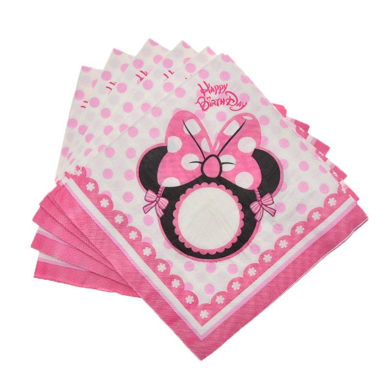PINK MINNIE Birthday Party Supplies Kids Disposable Mouse Ear Napkins Towels Plates Cups Girl Baby Shower Wedding Decoration - Charlie Dolly