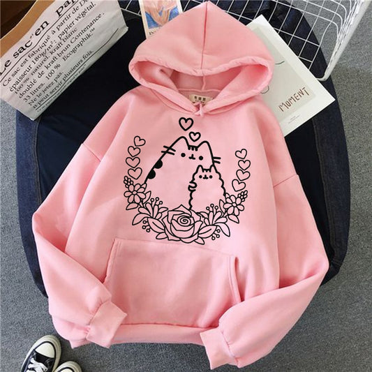 the cat hoodie women fashion kawaii korean harajuku Sweatshirt pink female 90s cartoon clothes female hood Oversized - Charlie Dolly