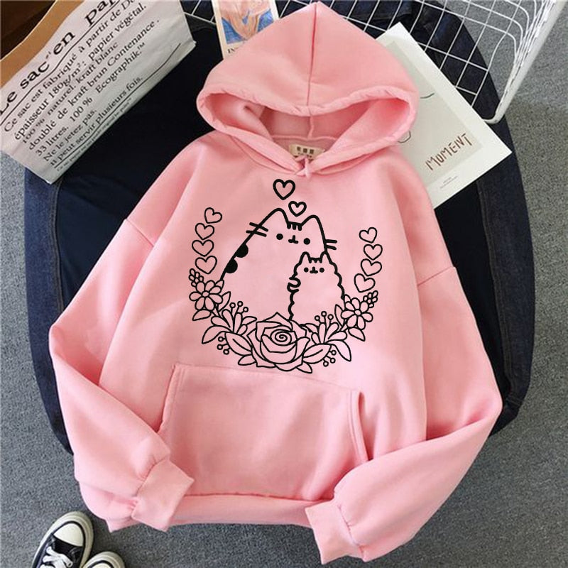 the cat hoodie women fashion kawaii korean harajuku Sweatshirt pink female 90s cartoon clothes female hood Oversized - Charlie Dolly