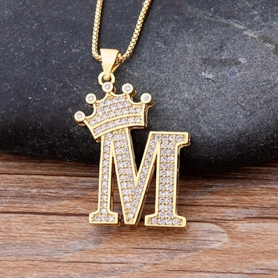 Nidin  Luxury Copper Zircon A-Z Crown Alphabet Pendant Chain Necklace Hip-Hop Style Fashion Woman Man Initial Name Jewelry - Charlie Dolly