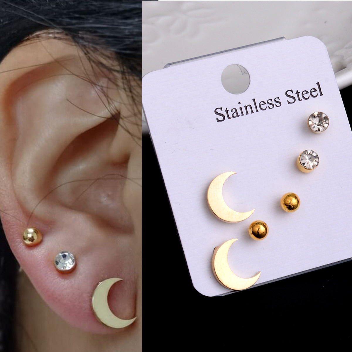 Stainless Steel Earrings Small Cute Butterfly Star Moon Heart Stud Earrings Set Punk Piercing Earing Women's Minimalist Jewelry - Charlie Dolly