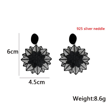 Black Leaf Pearl Crystal Long Earrings Jewelry