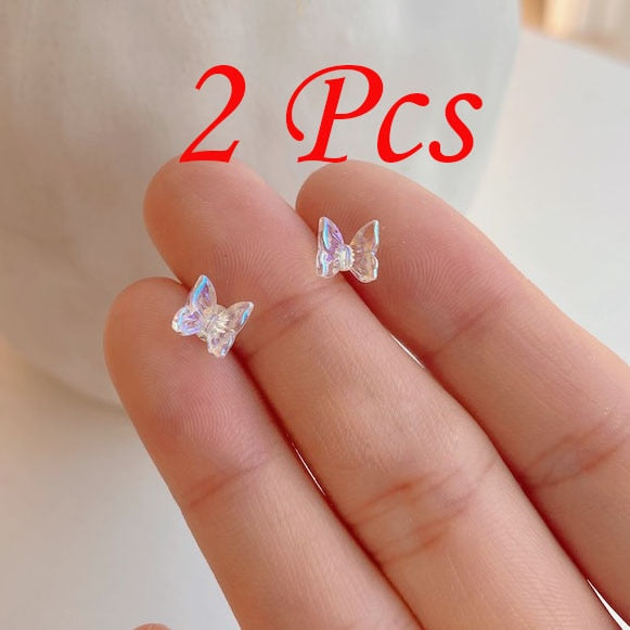 1Pcs INS Little Butterfly Stud Tragus Earring For Women Acrylic Rainbow Titanium Steel Screw Piercing Mid Low Helix Earring - Charlie Dolly