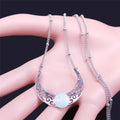 2023 Moon Moonstone Stainless Steel Chain Necklace Women Silver Color Pendants Necklaces Boho Jewelry bijoux femme N1129S04 - Charlie Dolly