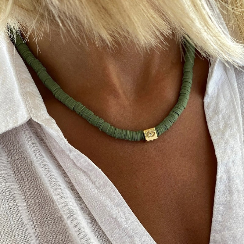 Boho Classic Vintage Jewelry Necklace For Woman heart shell Turkish Eyes Accessories Short Choker Fashion Charm - Charlie Dolly