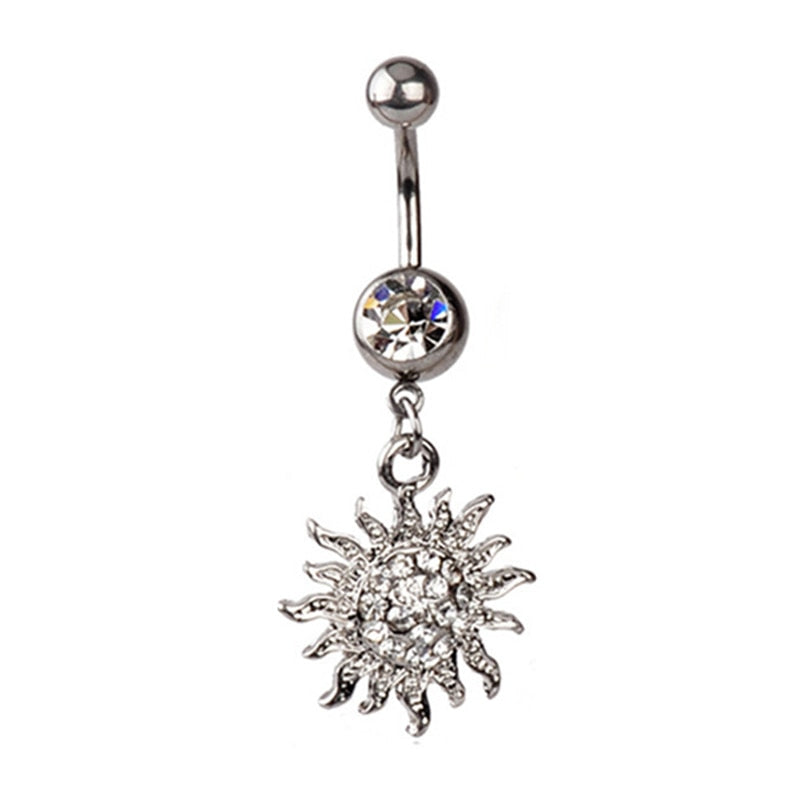 1PCS Flower Dangling Navel Belly Button Piercing Ring Bent Barbells Opal Belly Chain Jewelry Stainless Steel Women Body Jewelry - Charlie Dolly