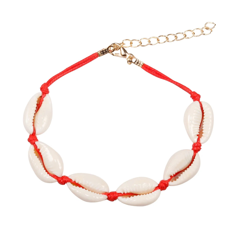 Vintage Boho Shell Bracelet Handmade Rope Chain Natural Shell Cowrie Charm Strand Bracelet Women Femme Ankle Jewelry Party Gifts