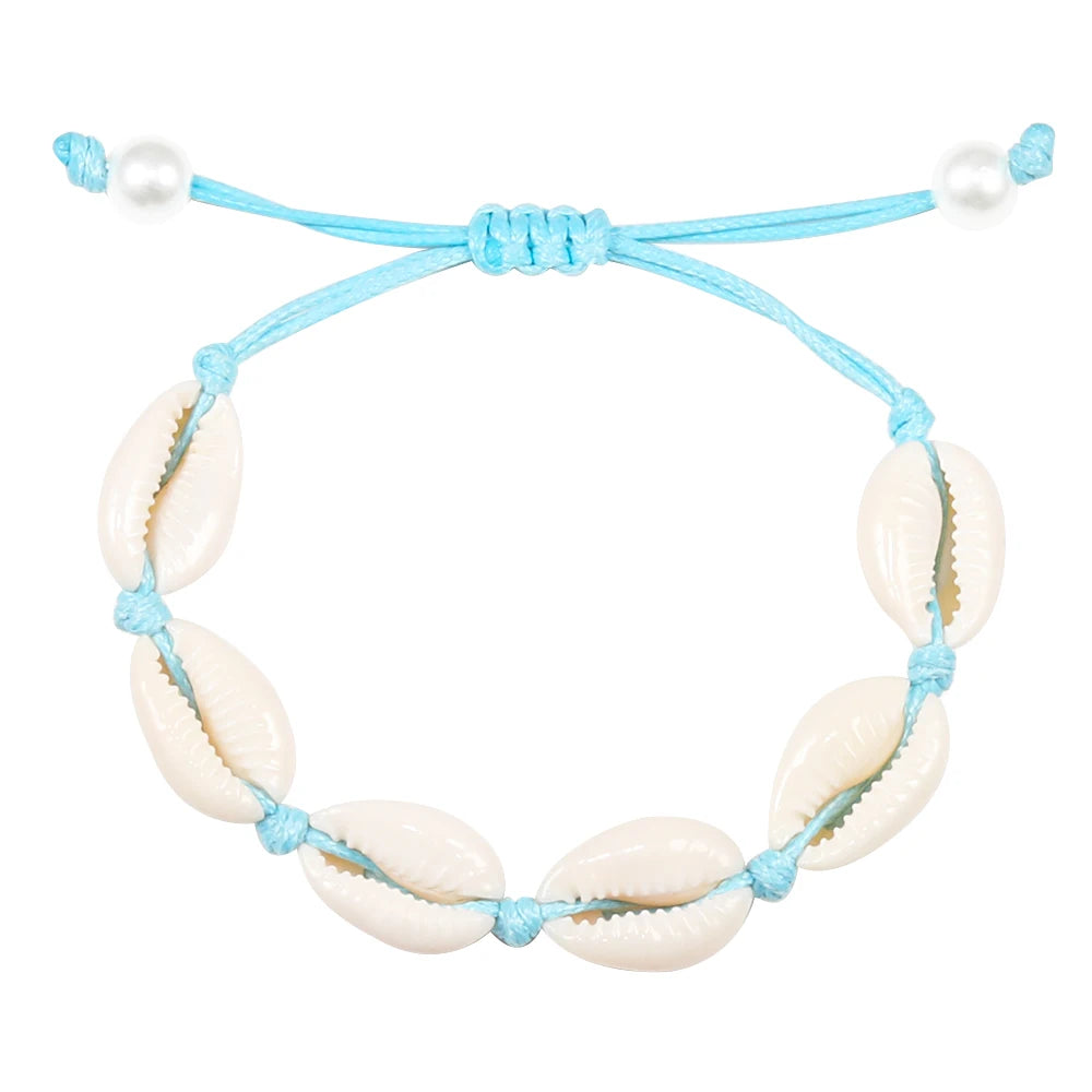 Vintage Boho Shell Bracelet Handmade Rope Chain Natural Shell Cowrie Charm Strand Bracelet Women Femme Ankle Jewelry Party Gifts