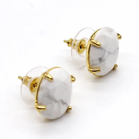 Crystal Stud Earrings for Women Girls Waterdrop Round Oval Shape Natural Lapis Lazuli Amethyst Faceted Stone Earring Jewelry - Charlie Dolly
