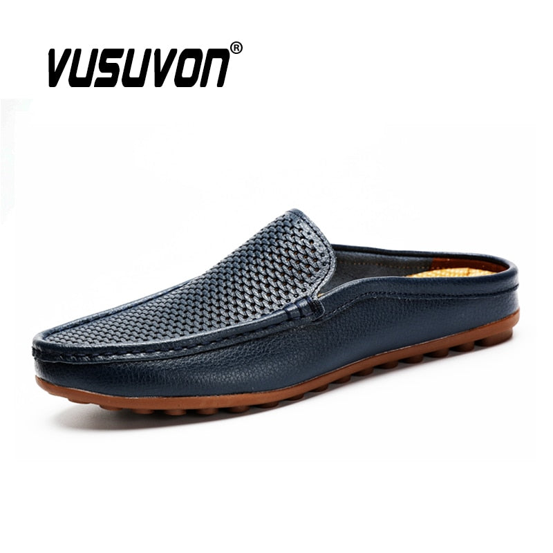 Italian Men Slippers Genuine Leather Loafers Moccasins Outdoor Non-slip Black Casual Slides Summer Spring Fashion Shoes 2020 - Charlie Dolly