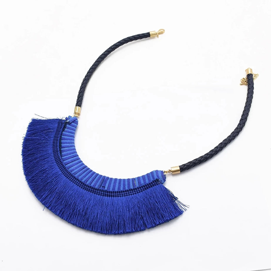 Thread Feather Bead Long Tassel Necklace Jewelry