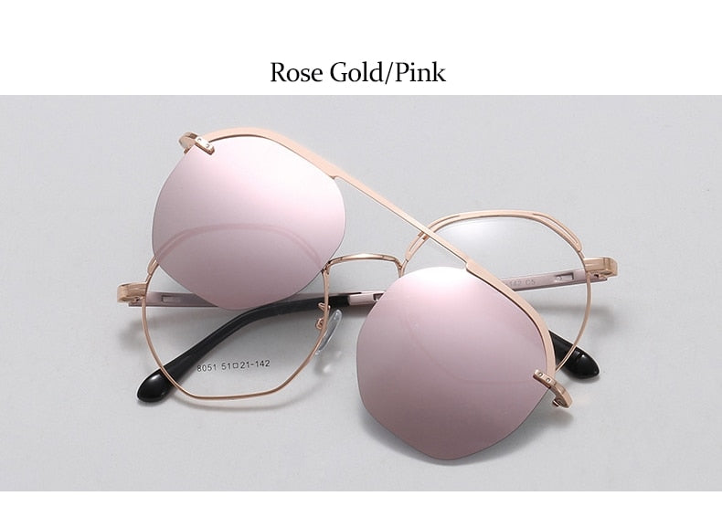 Pink Mirror Polarized Sunglasses Women's New High Quality Aalloy Magnet Clip On Sunglasses Fashion Transparent Glasses 2023 - Charlie Dolly