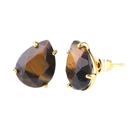 Crystal Stud Earrings for Women Girls Waterdrop Round Oval Shape Natural Lapis Lazuli Amethyst Faceted Stone Earring Jewelry - Charlie Dolly