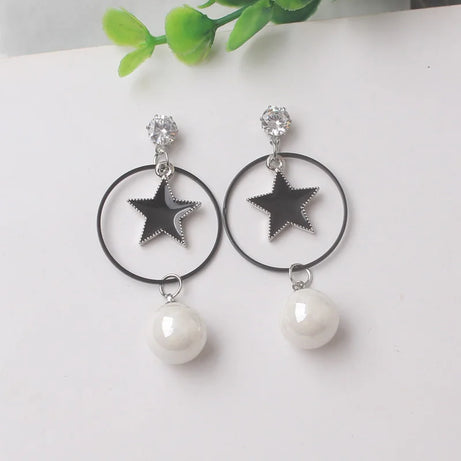 Black Leaf Pearl Crystal Long Earrings Jewelry