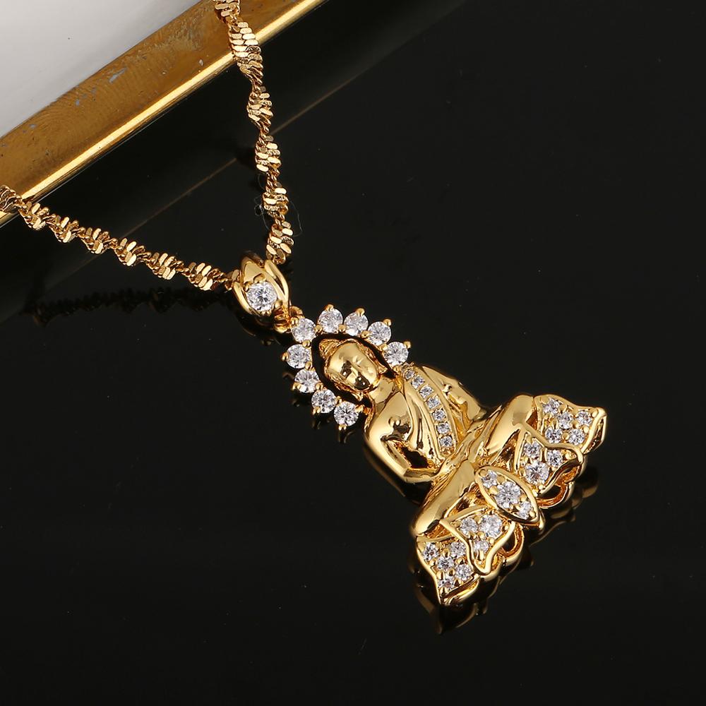 Gold Color Vintage Tibetan Amitabha Buddha Buddhist Pendant Necklace Chain Jewelry