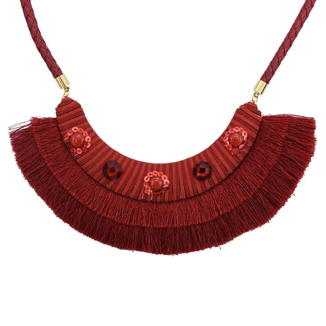Thread Feather Bead Long Tassel Necklace Jewelry