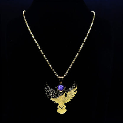 Stainless Steel Witchcraft Purple Crystal Necklace Pendant Women Gold Color Owl Moon Necklaces Jewelry collares hombre N2257S02