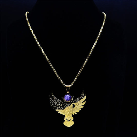 Stainless Steel Witchcraft Purple Crystal Necklace Pendant Women Gold Color Owl Moon Necklaces Jewelry collares hombre N2257S02 - Charlie Dolly