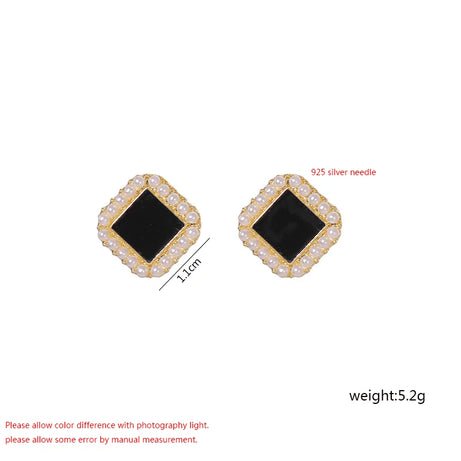 Black Leaf Pearl Crystal Long Earrings Jewelry
