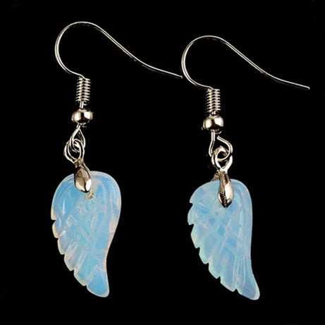 KFT Natural Carved Angel Wings Crystal Quartz Earring Lapis Lazuli Agate Dangle Hook Drop Stone Women Girls Earrings Jewelry - Charlie Dolly