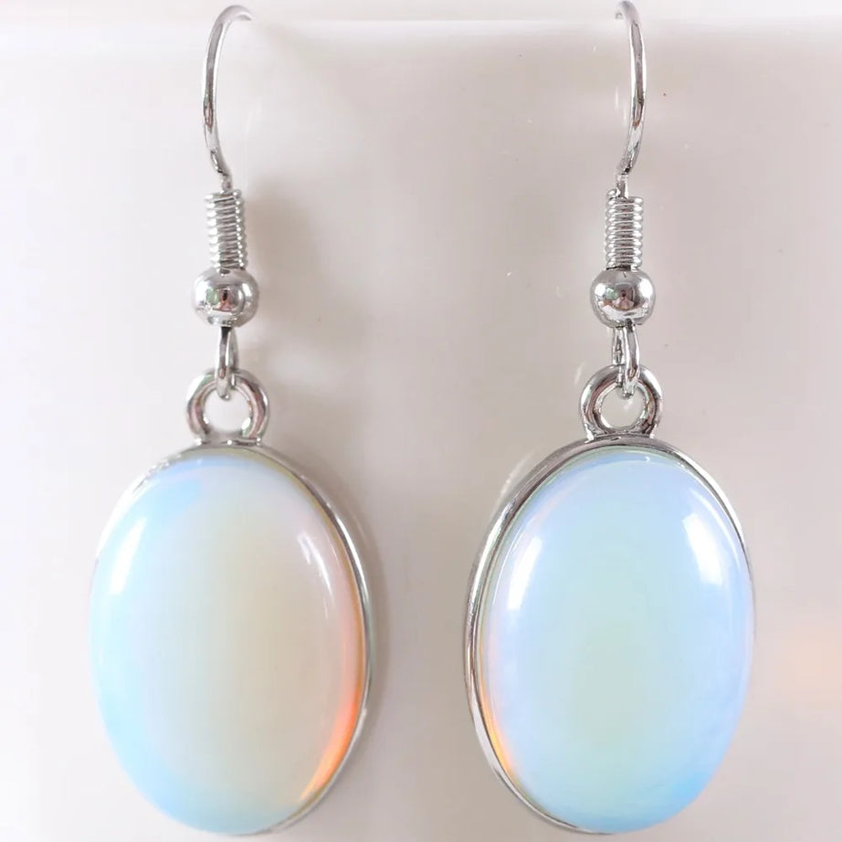 White Opal Lapis Cabochon Drop Earrings Jewelry