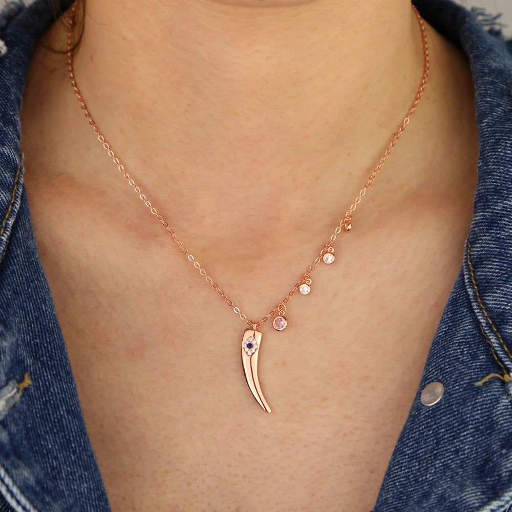 Italian Horn Charm Amulet Necklace rose Gold color Talisman Italian Jewelry Lucky Pendant - Charlie Dolly