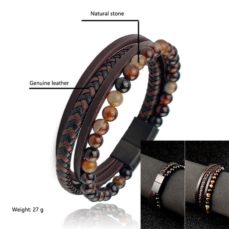 Boho Jewelry Beads Leather Charm Bracelet for Men Women Stainless Steel Natural Stone Rosary love Bracelet Bangle  Gift Wholesal - Charlie Dolly