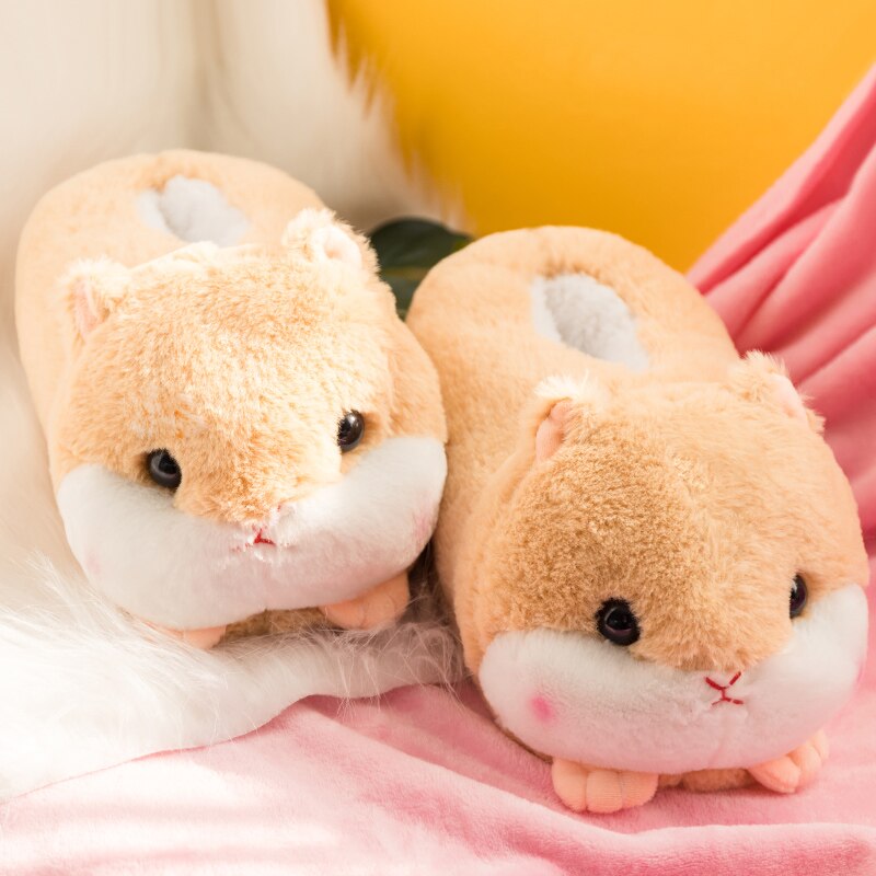 Winter Slippers Kawaii Women Flip Flop Color Hamster Pink Brown Hamster Warm Home Slippers Home Floor Non-slip Cartoon Slippers - Charlie Dolly