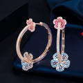 CWWZircons Designer Elegant Micro Pave Blue Red CZ Light Gold Color Big Round Flower Hoop Earrings for Women Jewelry Gift CZ810 - Charlie Dolly