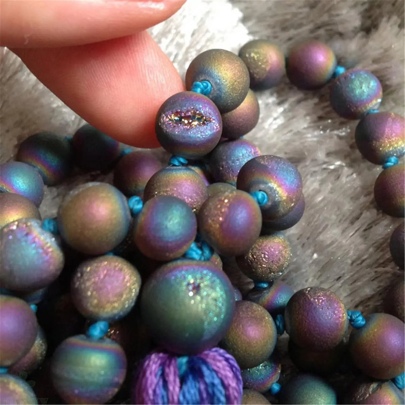 Hematite 108 Bead Knotted Mala Necklace Jewelry