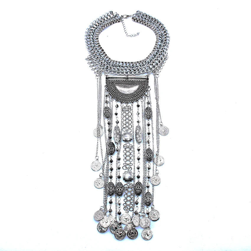 Coin Maxi Collar Tassel Choker Necklace Jewelry